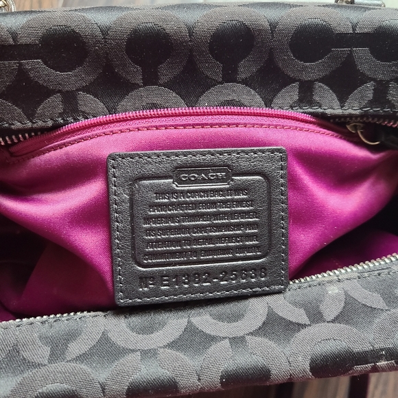 Coach Madison Op Art Satin Black Satchel - Picture 4 of 6